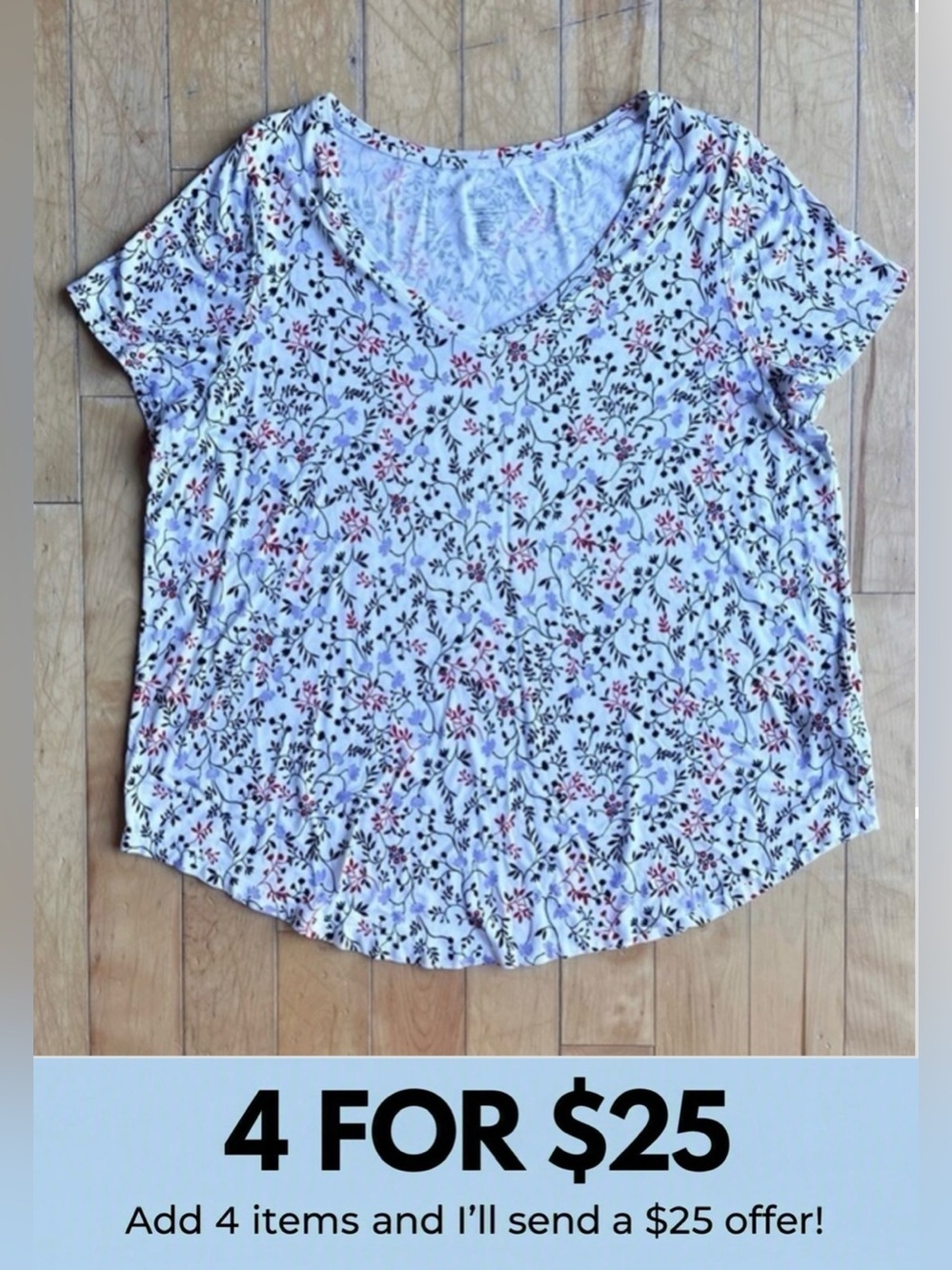 Penningtons Michel Studio The Modern Tee White Floral T-Shirt Size 2X